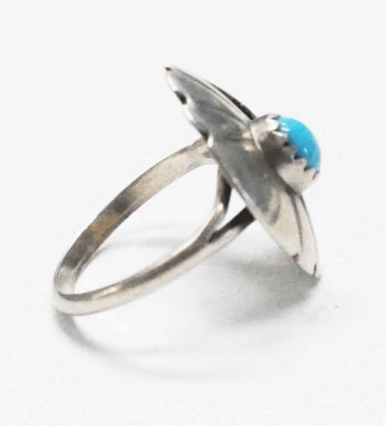 Vintage Sterling Silver Oval Turquoise Bird Cut Out Ring 21mm Size 6