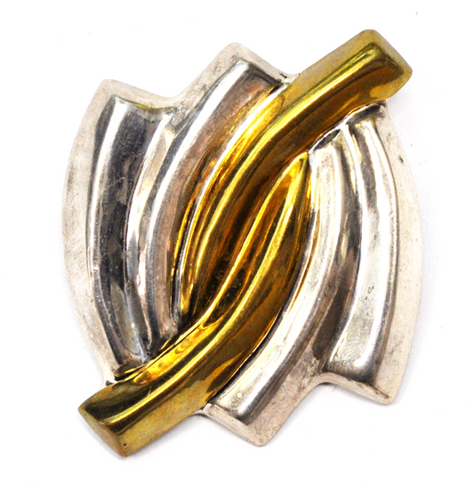 Sterling Silver TB-169 Mexico Two Tone Stripe Brooch Pin 50mm x 45mm