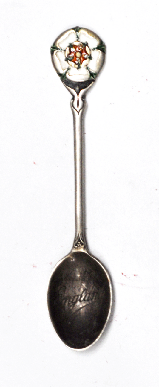 1977 Turner Simpson Birmingham England Mono Enamel Flower Souvenir Spoon 3-7/8"