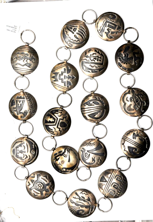 Sterling Silver Tribal 17 Different Discs Belt 37mm 40" Long Necklace