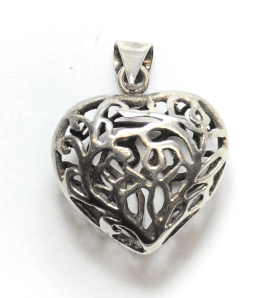 Silver Plate Heart Celtic Knot Filigree Holding Hands Pendant 36mm x 27mm