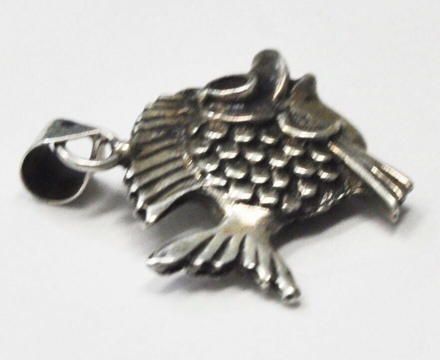 Sterling Silver Mexico Happy Fish Pendant 28mm x 22mm