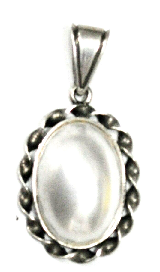 Sterling Silver Oval Pearl Pendant Twist Halo 39mm x 20mm