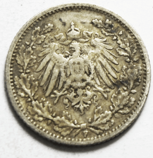 1906 F Germany Empire Silver 1/2 Mark KM# 17