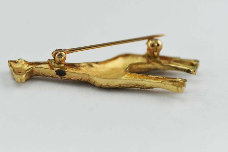 Vintage 14 Karat Yellow Gold Single Cut Ruby Eyed Baby Giraffe Pin Pendant