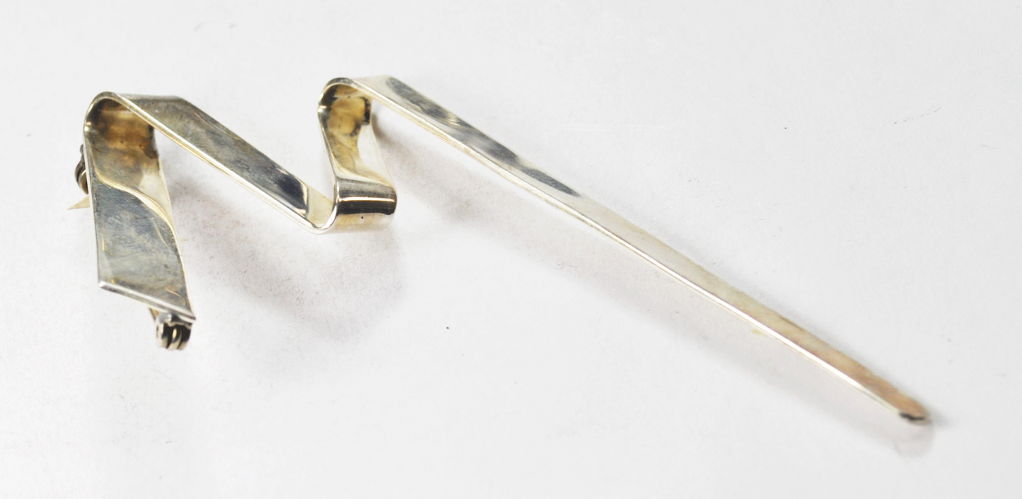Sterling Silver Mexico TD-34 Zigzag Tapered M Bar Brooch Pin 41mm 3-3/4"