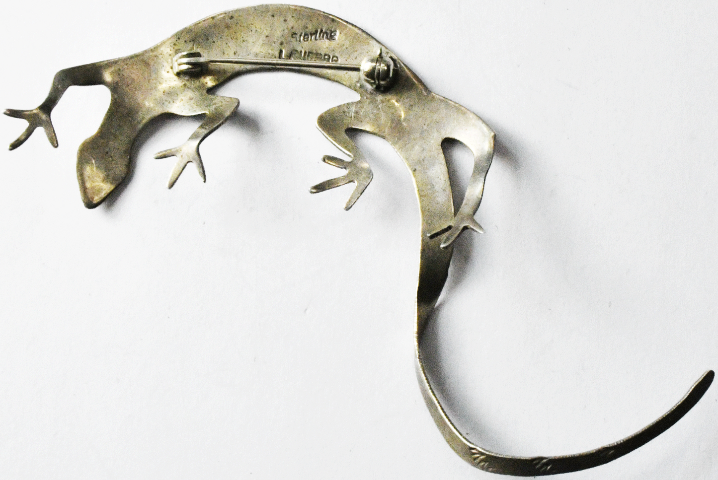 Sterling Silver Vintage L Guerro Lizard Chameleon Brooch Pin 3-1/4" x 37mm