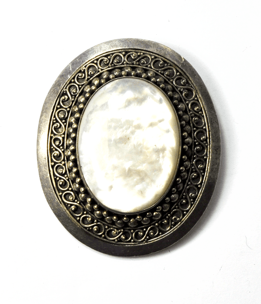 Sterling Silver Suarti Bali Mother of Pearl Large Oval Pendant 2-1/8 x 2.5"