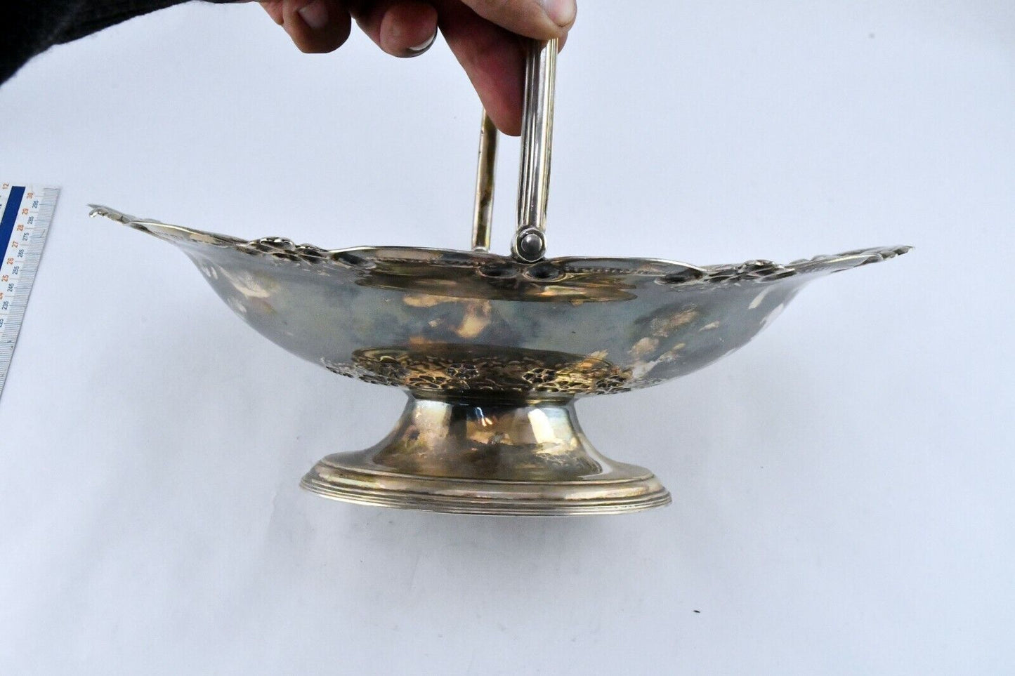 EJF #6227 Silver Plate 12" Wide Ornate Floral Centerpiece Bowl w/Handle 10" Tall
