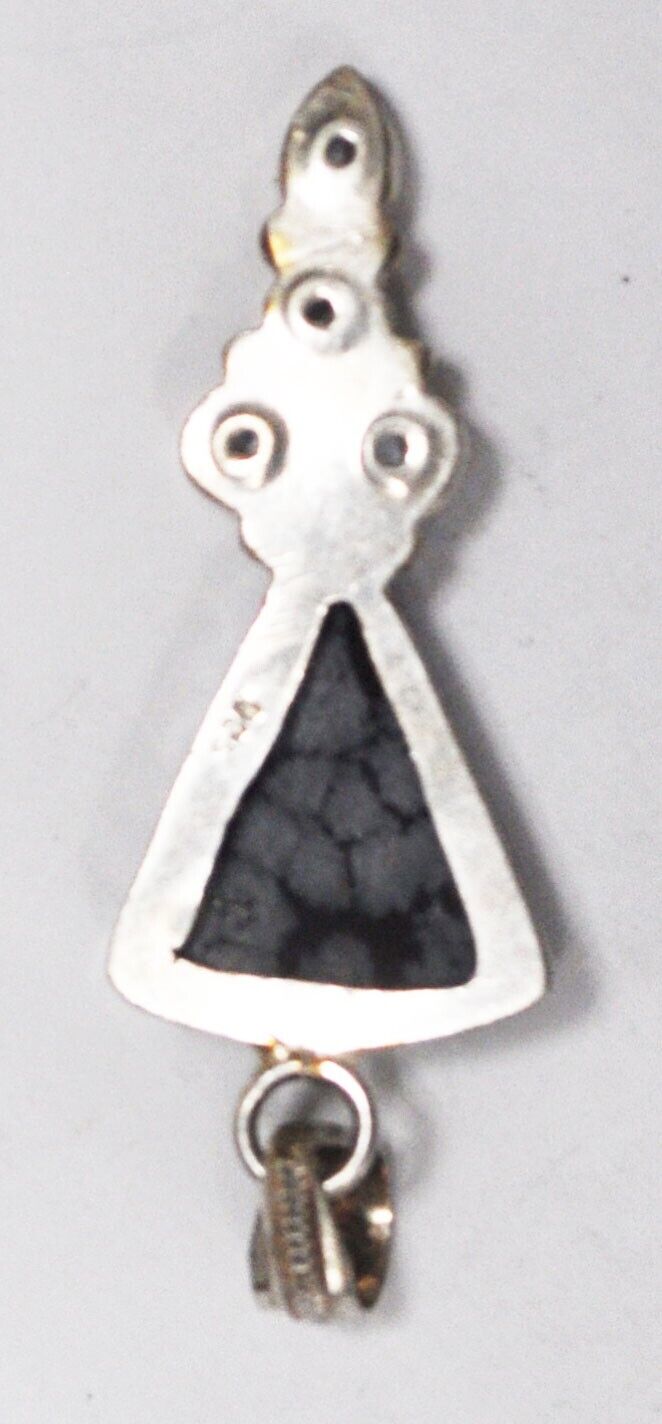 Sterling Silver Snowflake Obsidian Triangle Pendant 59mm x 19mm