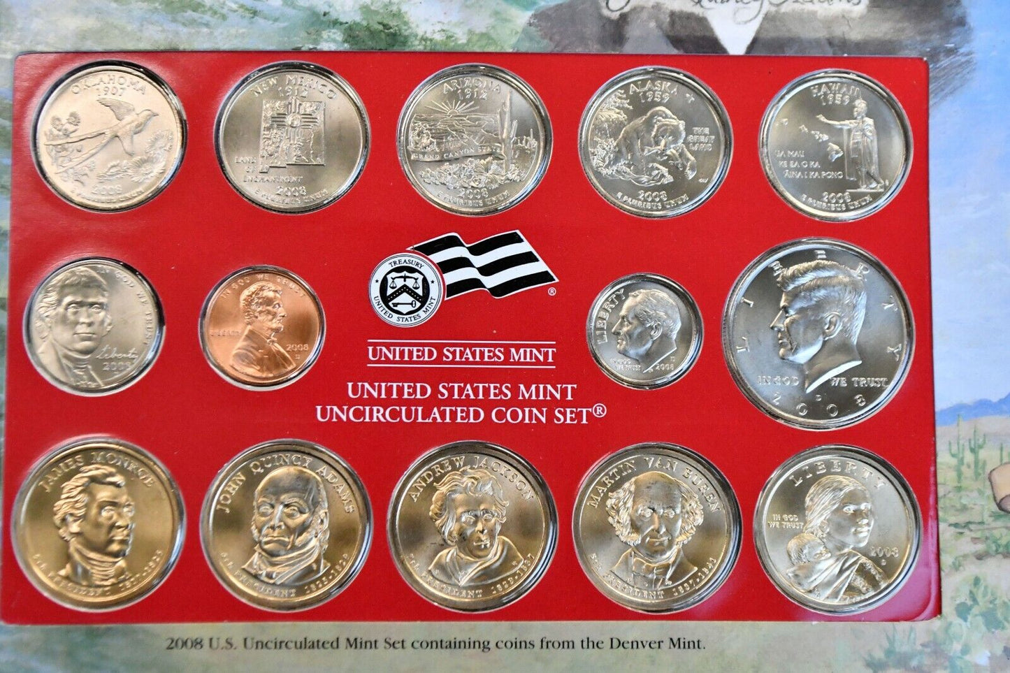 2008 Denver Uncirculated Mint Set Postal Commemorative Society Hawaii Oklahoma