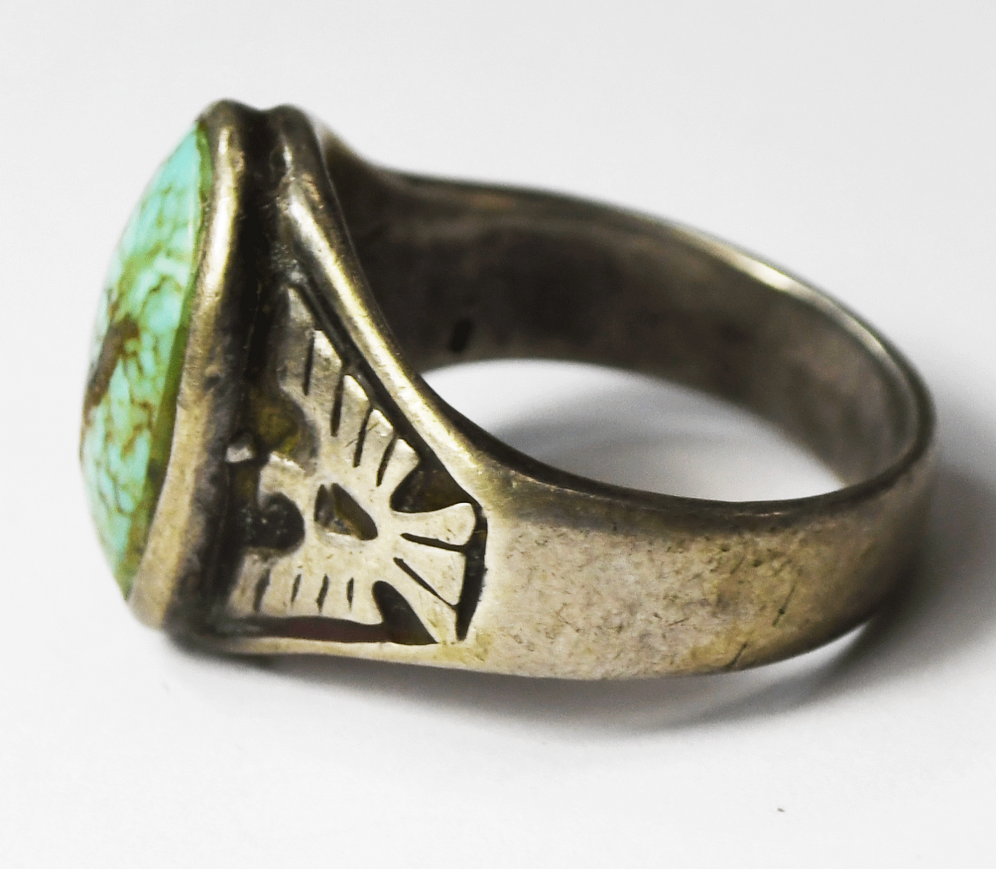 Eagle Zuni Bird Sterling Silver Spiderweb Turquoise  Ring 20mm Size 11-3/4