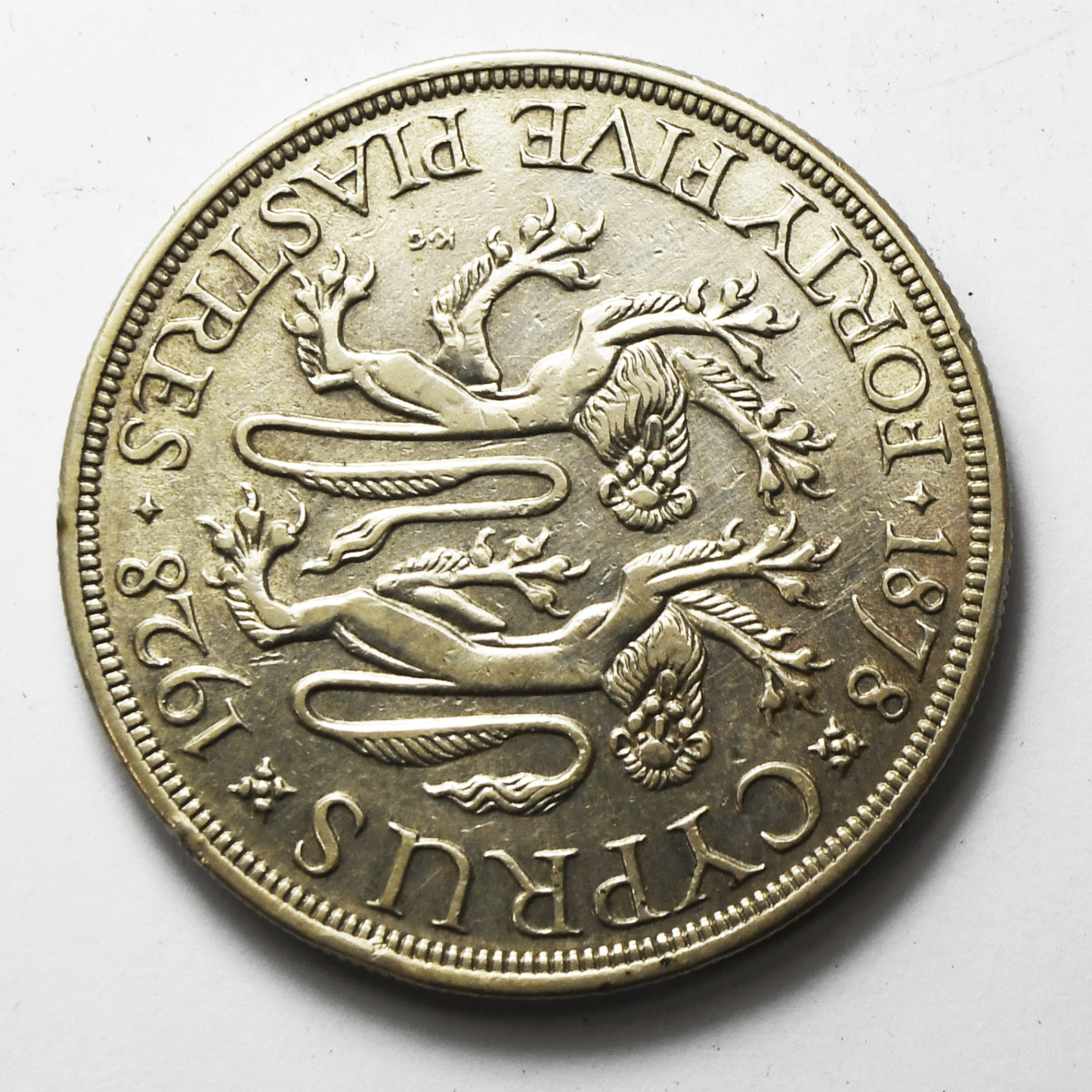 1928 Cyprus 45 Forty Five Piastres Sterling Silver Coin KM# 19 Low Mintage