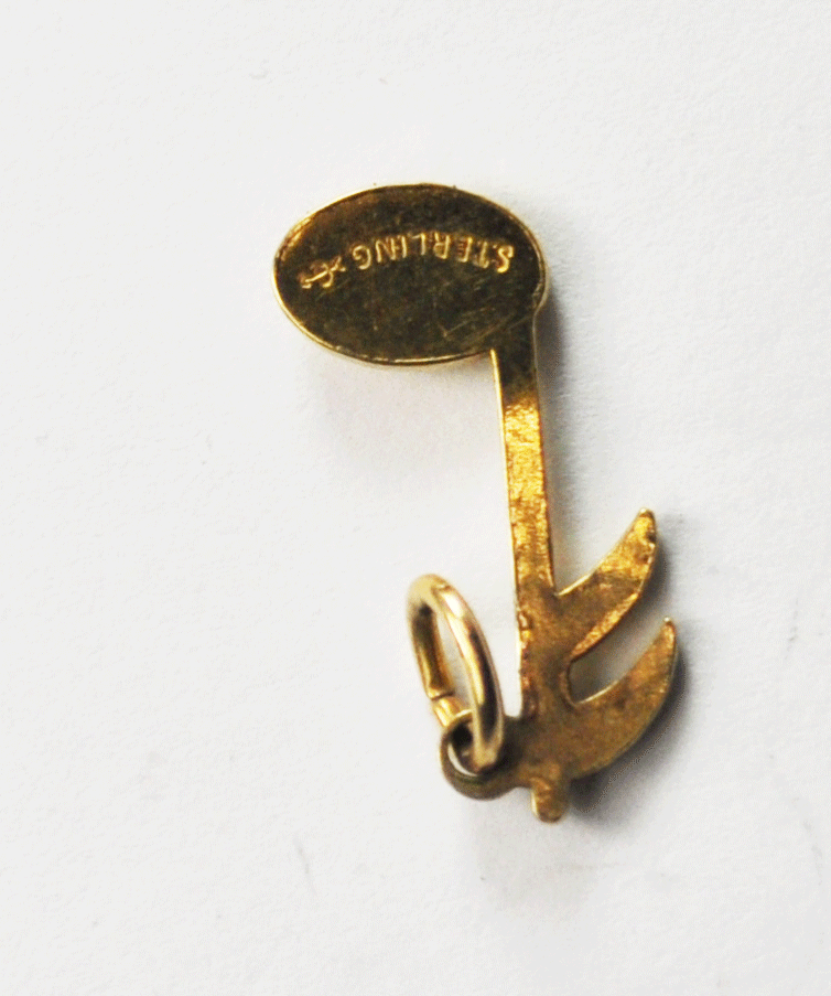 Sterling Silver Griffith Musical Note Gold Tone Charm 18mm x 7mm