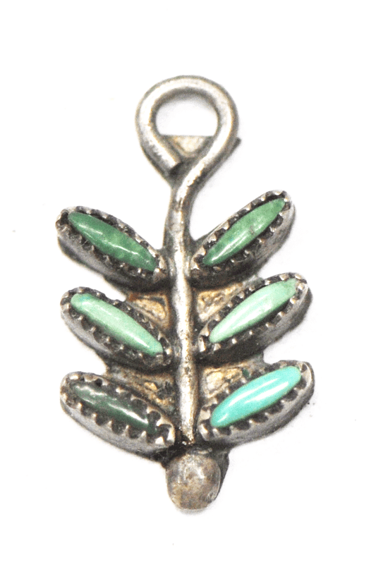 Sterling Silver Rice Petit Point Turquoise Leaf Charm Pendant 16mm x 9mm