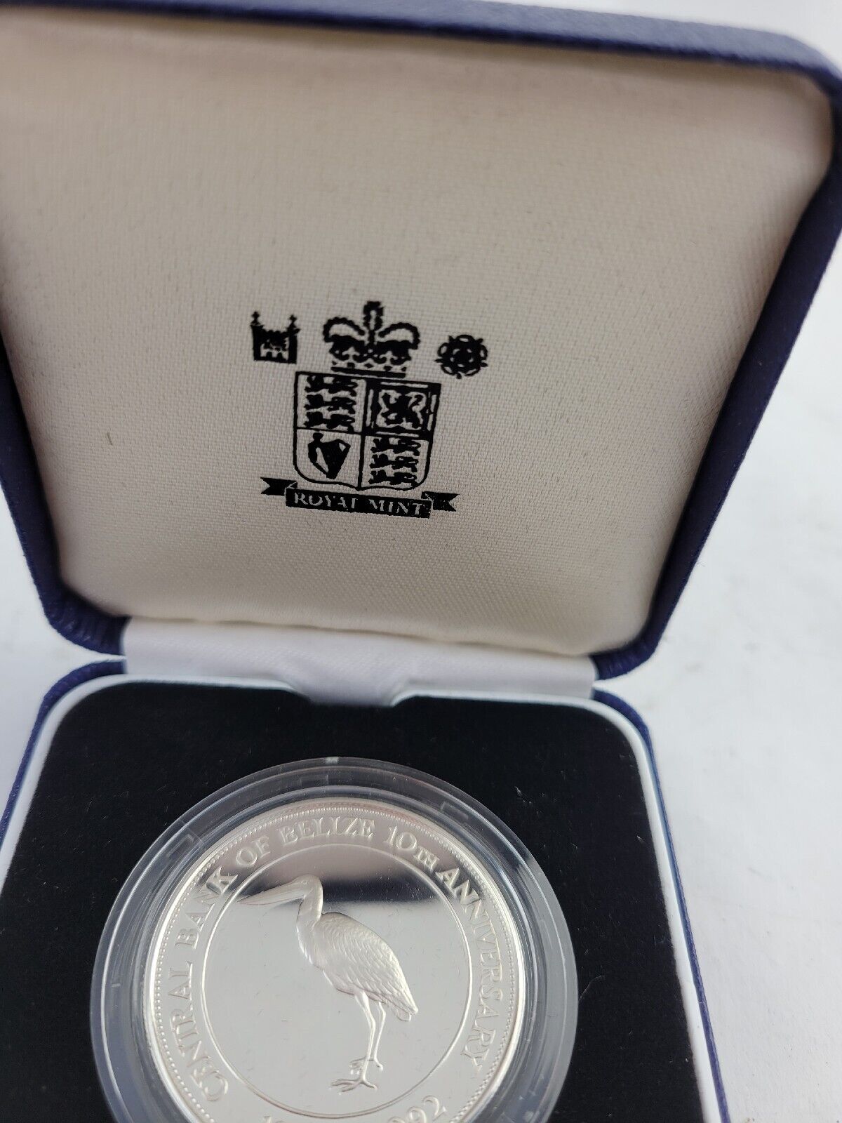 1992 Belize 10 Dollars Silver Proof Jabiru Stork 10yr Commemorative Central Bank