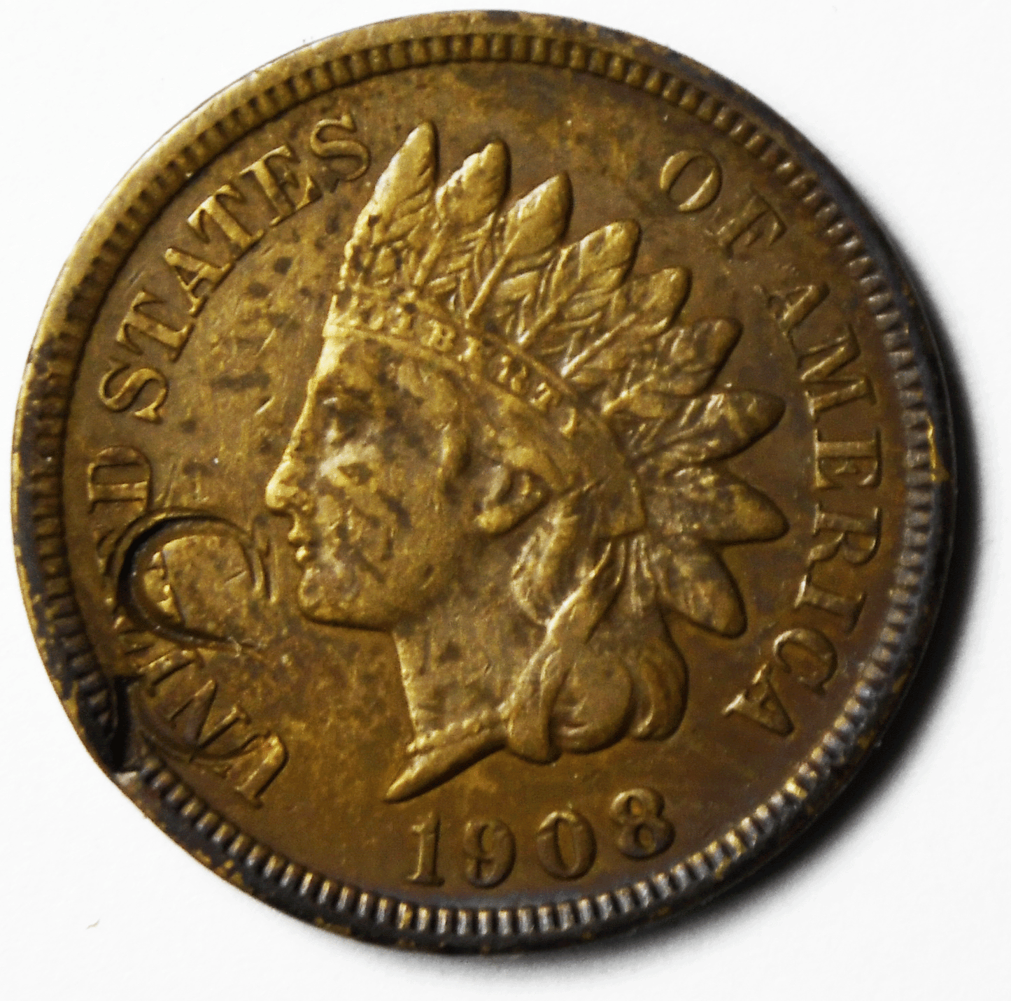 1908 S 1c Indian Head Penny One Cent US San Francisco S Countermark Stamp