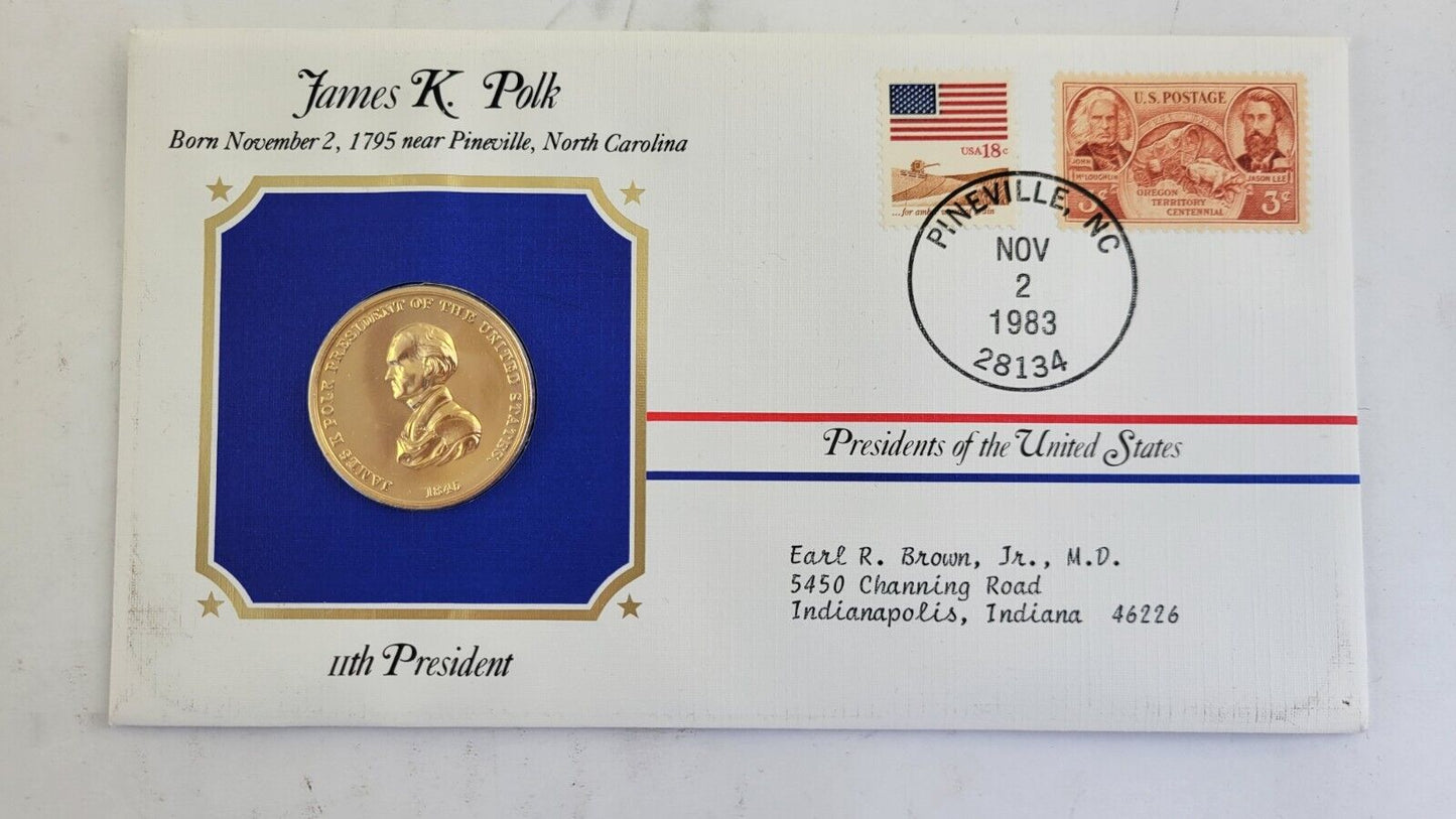 James K. Polk Presidential Covers Medal Postal Commemorative Society Gold Plated