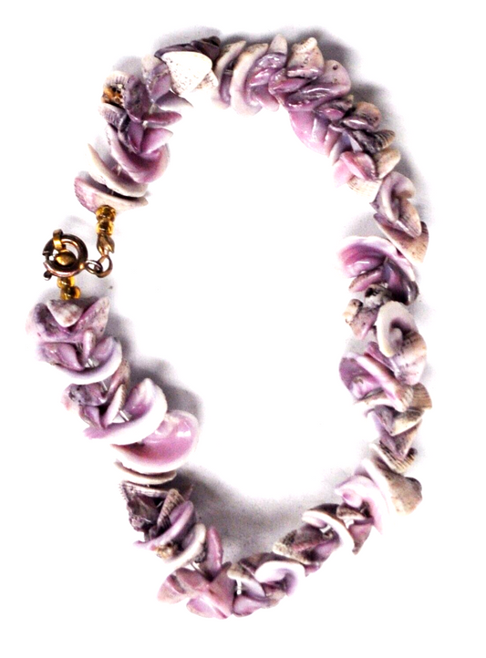 Gold Plated White Purple Sea Clam Shell Bead Bracelet 18mm 8-1/2"