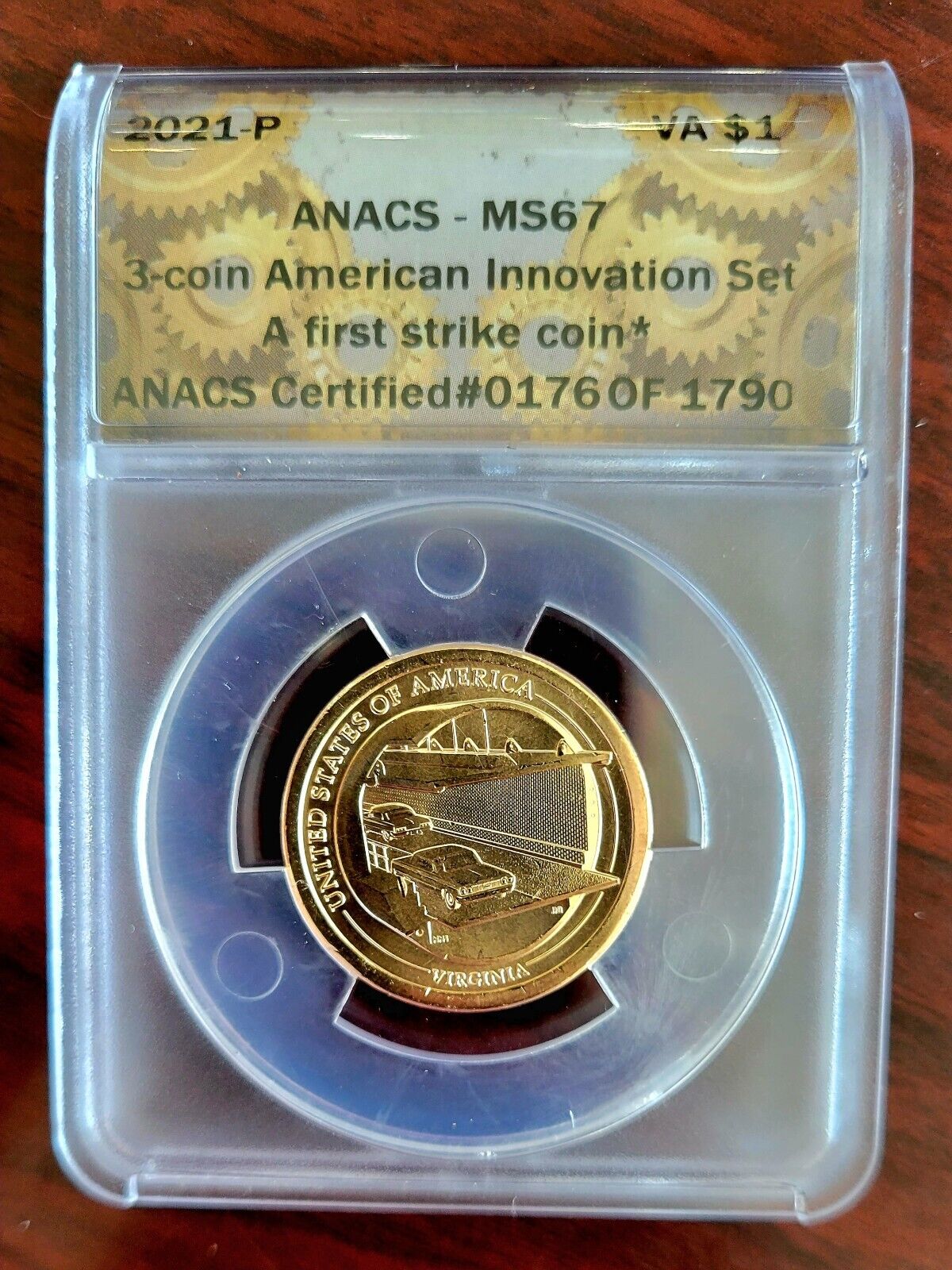 2021 P American Innovation Dollar Virginia MS67 ANACS First Strike