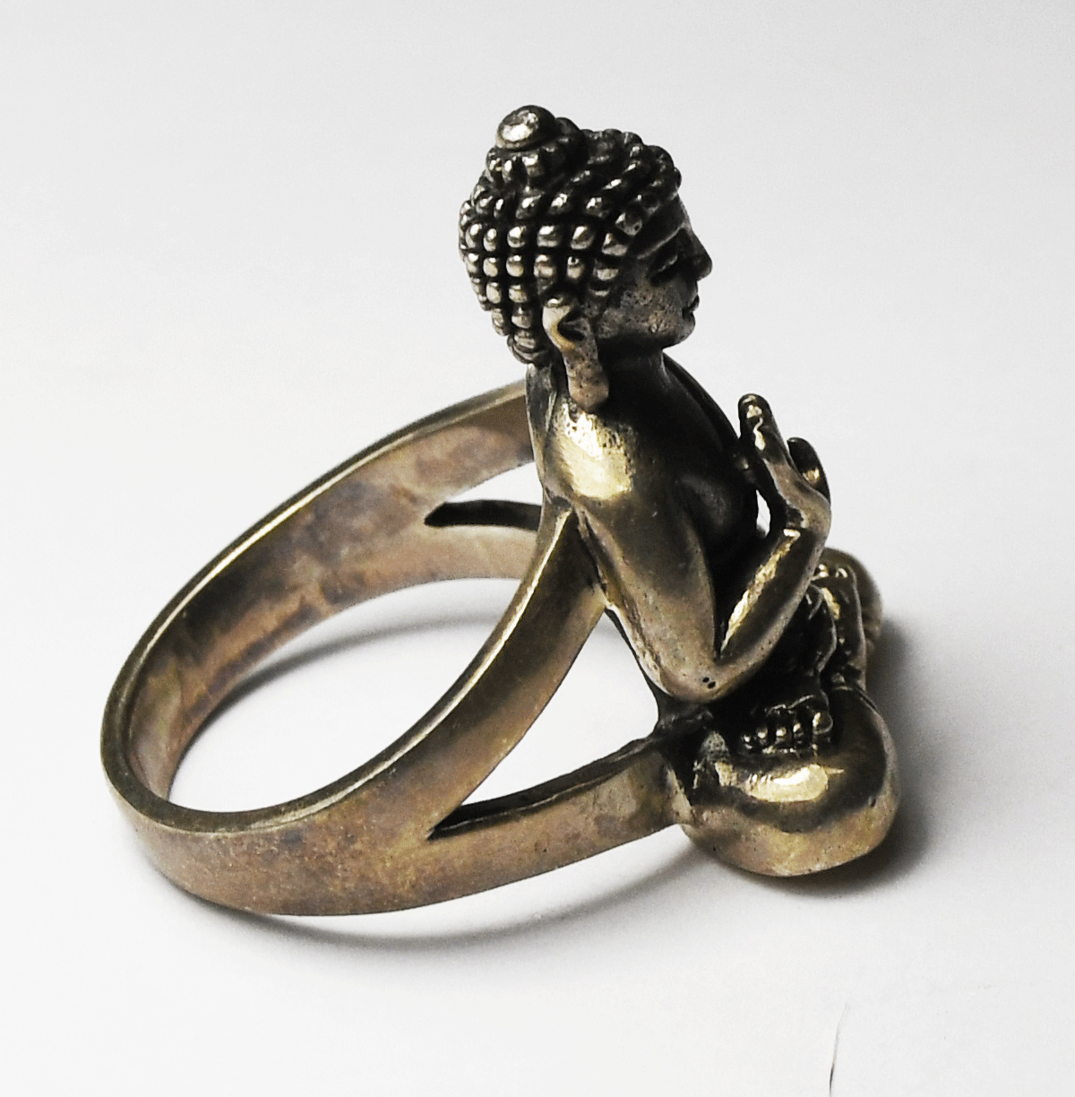 Sterling Silver Buddha Abhayamudra Protection Ring 26mm Size 8