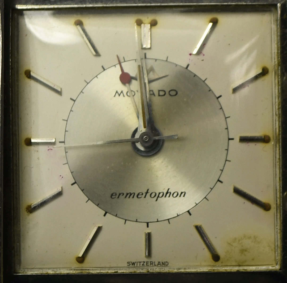 Vintage Movado Ermetophon Pocket Desk Travel Alarm Clock w Box 3-1/8" x 1-1/2"