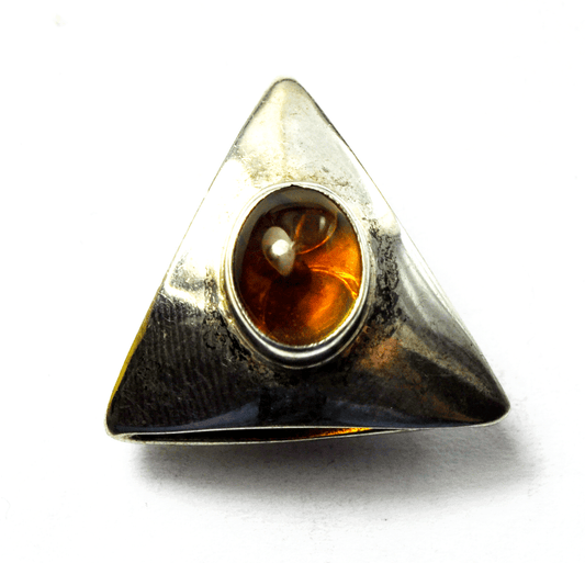 Sterling Silver Oval Amber Triangle Slide Pendant Enhancer 1" TO-88 Mexico
