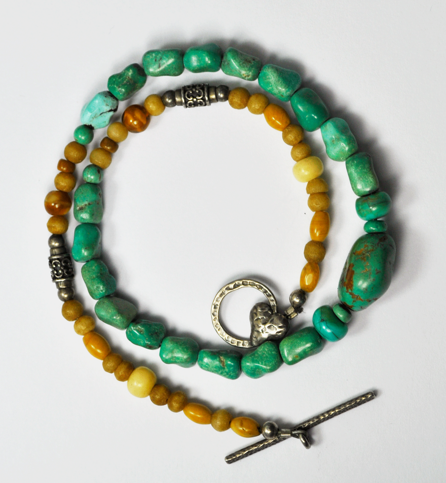 Sterling Silver Amber 12mm Turquoise Chunky Bead Heart Toggle Necklace 15"