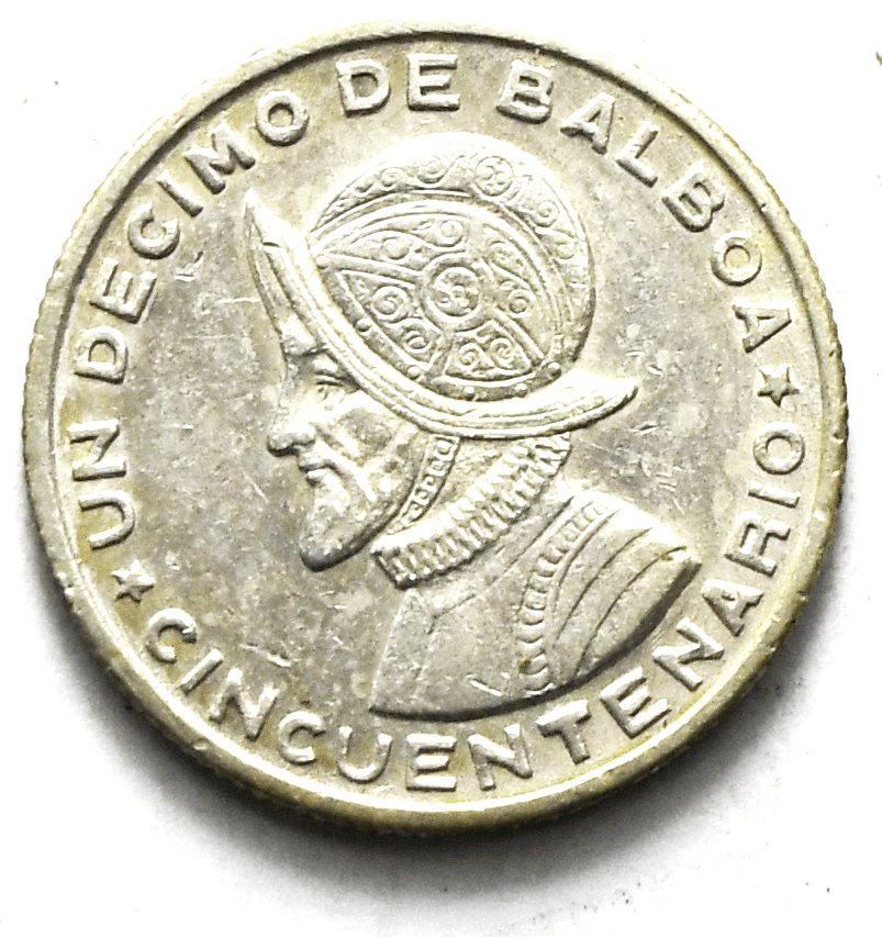 1953 Panama 1/10 Tenth Balboa Silver Coin KM# 18 Uncirculated