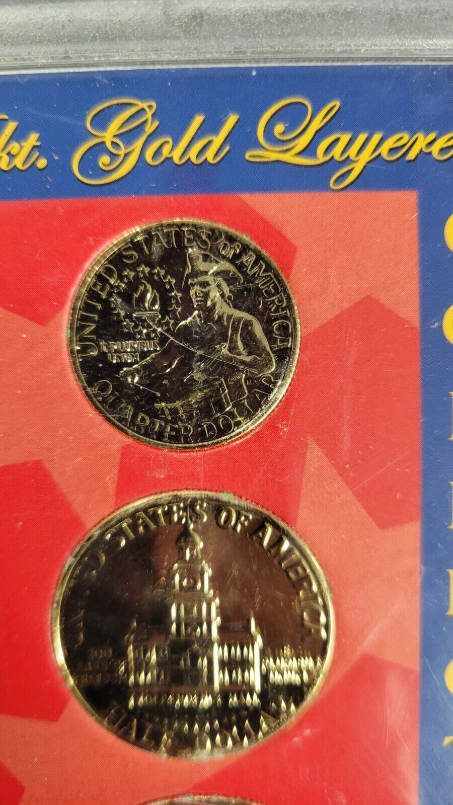 24 Kt. Gold Layered Bicentennial Collection 1776-1976 Dollar, Half, Quarter Set