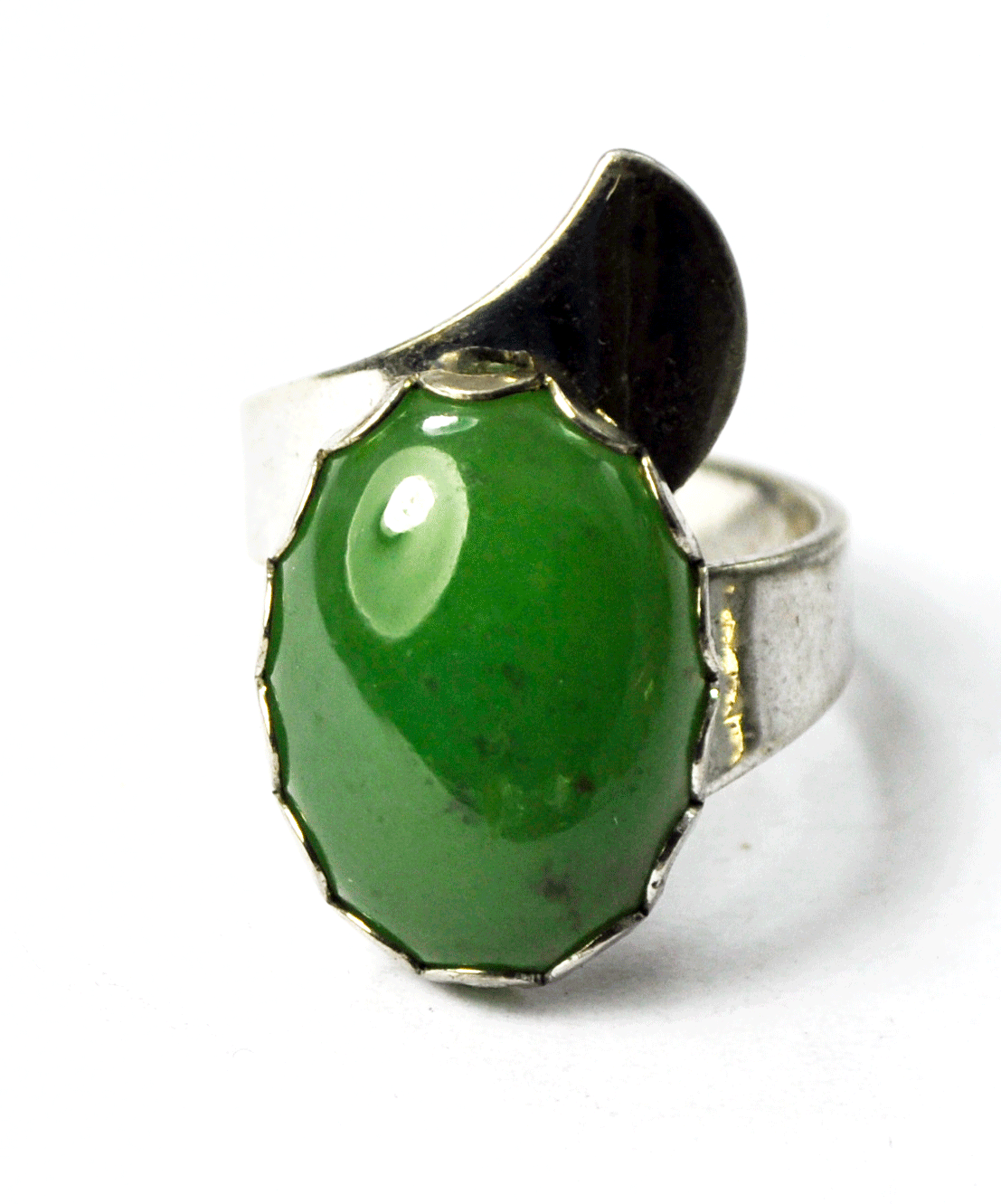Vintage Sterling Silver Clark Coombs Green Jade Wrap Around Ring 24mm Size 6