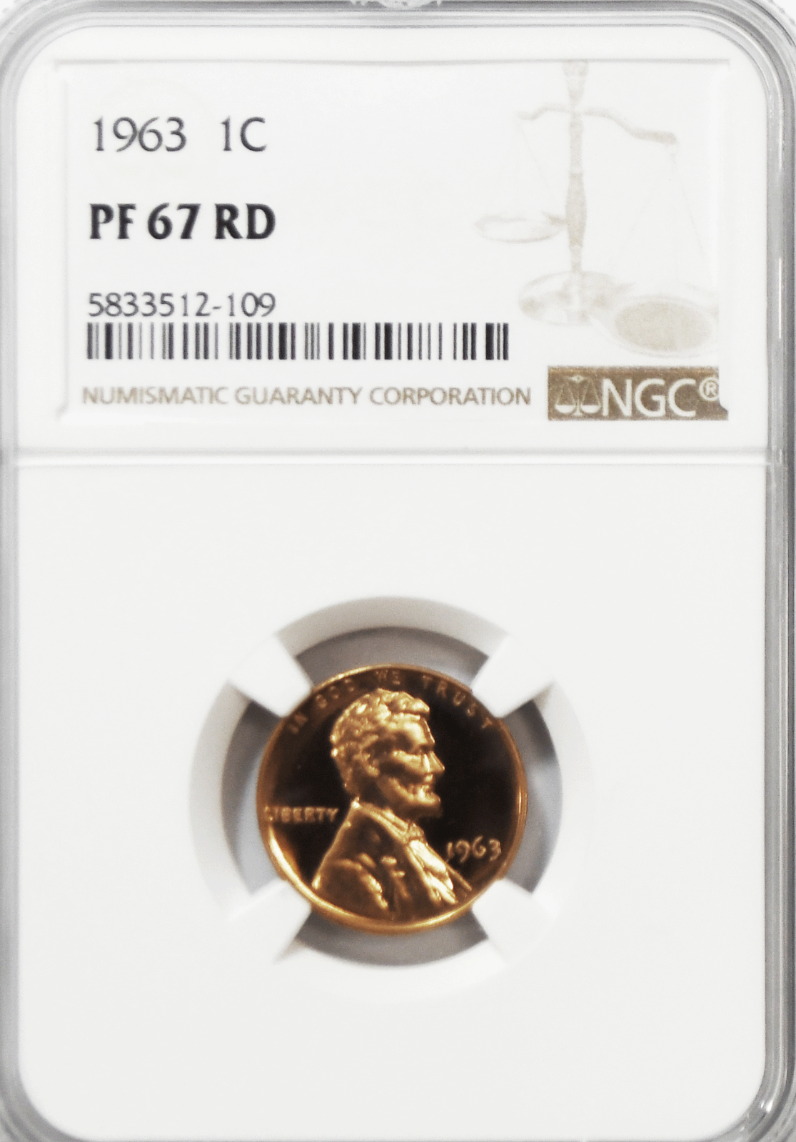 1963 1c Proof Lincoln Memorial Cent One Penny NGC PF67 RD