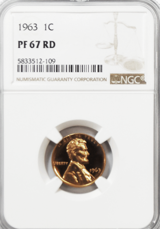 1963 1c Proof Lincoln Memorial Cent One Penny NGC PF67 RD