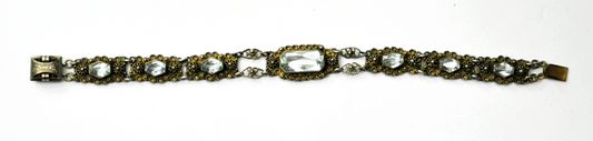 Vintage Sterling Silver Blue Topaz Ornate Link Bracelet 13mm 7.25" Gold Wash