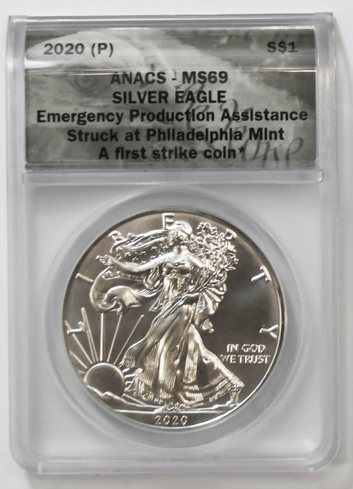 2020 $1 Silver American Eagle ANACS MS69 Emergency Production Philadelphia FS