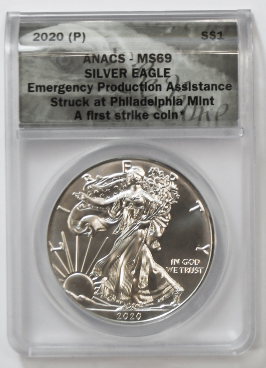 2020 $1 Silver American Eagle ANACS MS69 Emergency Production Philadelphia FS