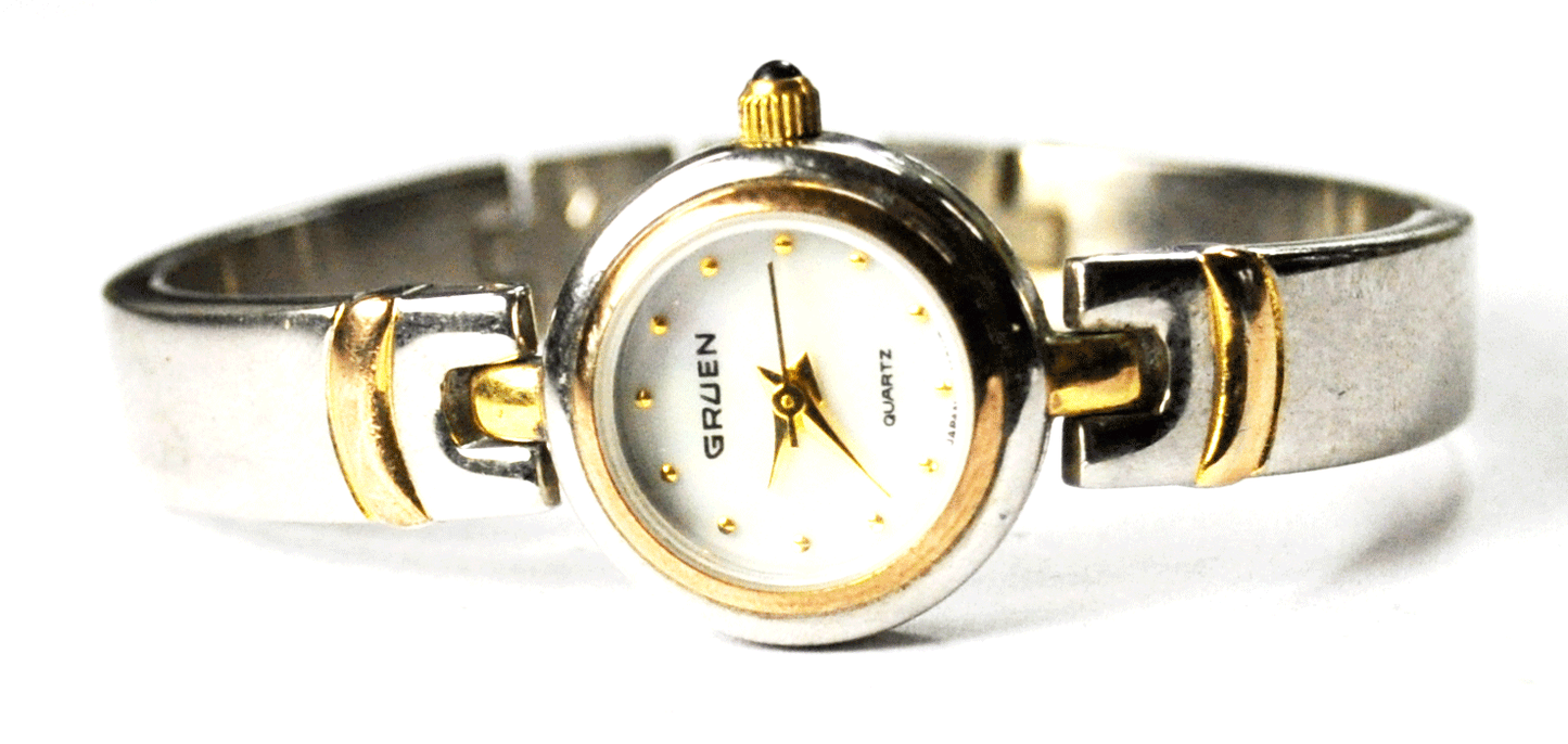 Women's Gruen Quartz Two Tone MOP Dial Wristwatch 18mm Bangle GU2148-040