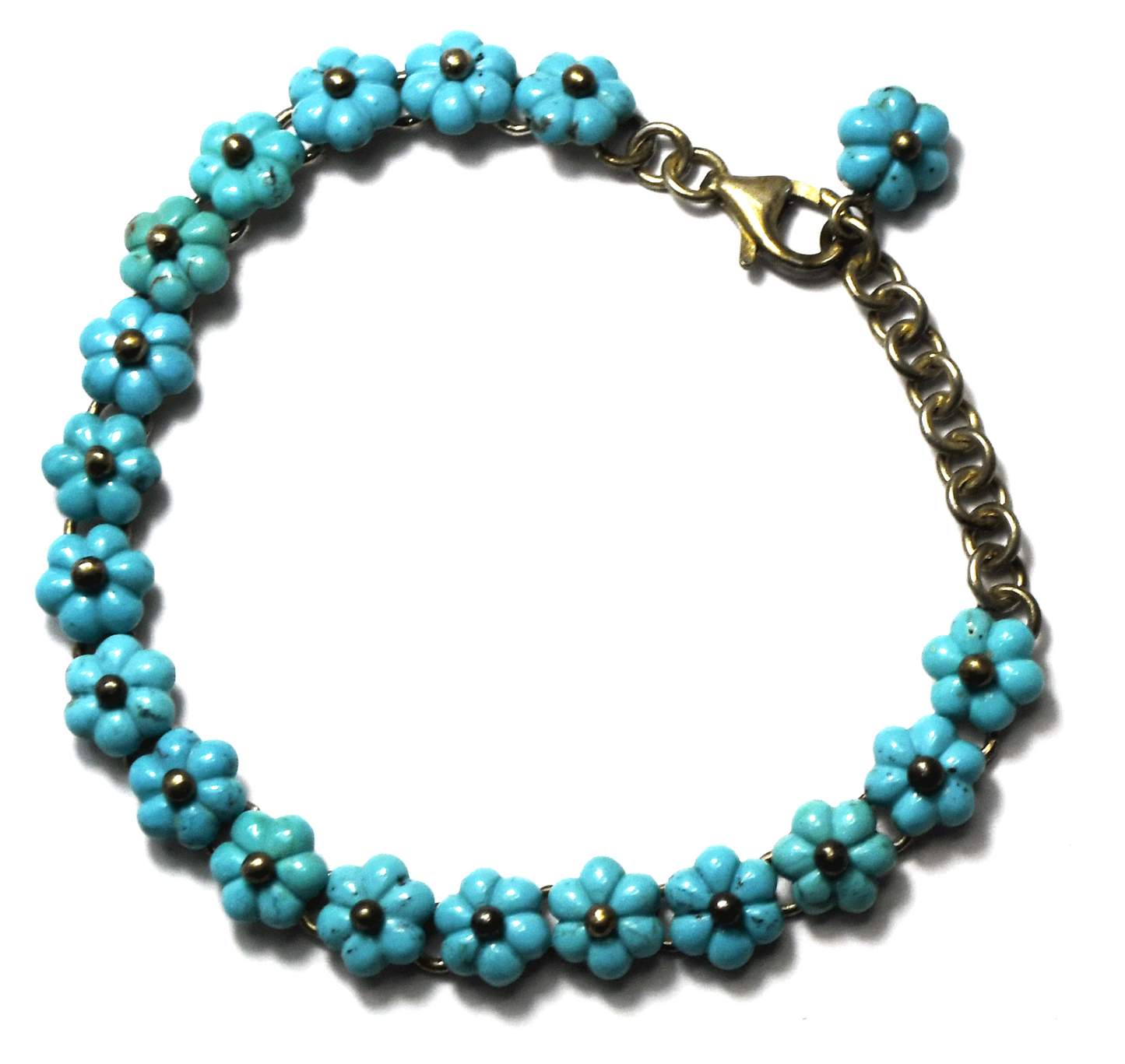 Sterling Silver Whitney Kelly Turquoise Flower 9mm Bracelet 8" Wrist