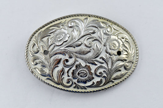 Vintage Western Style Nickel Plated Copper Belt Buckle 3 1/4" x 2 1/4"