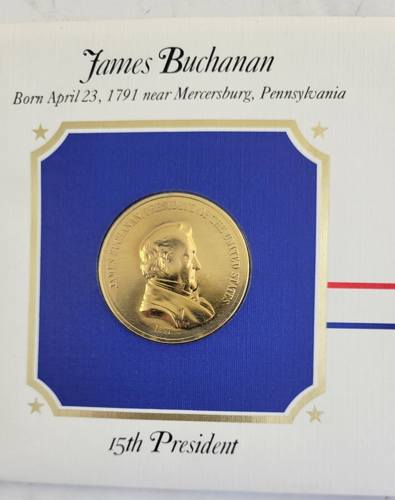 J Buchanan Presidential Covers Medal Postal Commemorative Society Gold Plated