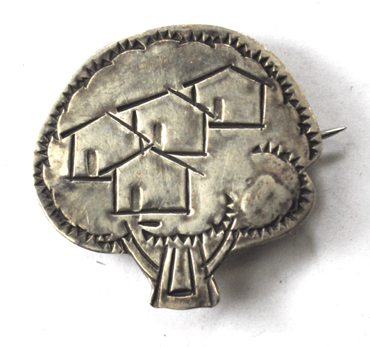 Sterling Silver Tito Village Bridge Etched Brooch Pin 30mm x 31mm