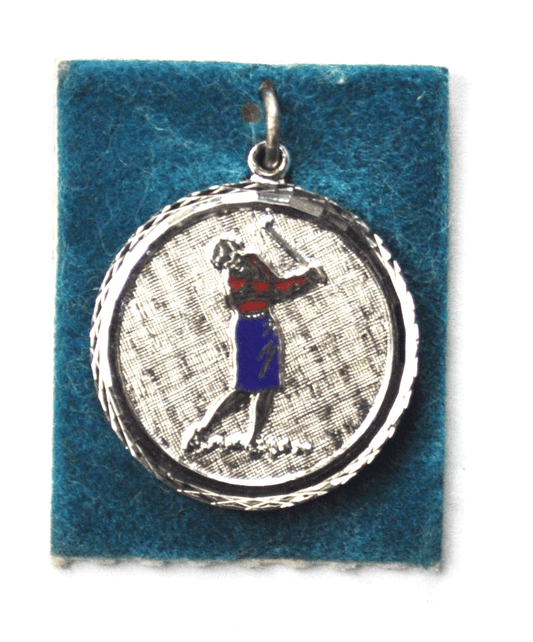 Sterling Round Circle Disc Golfer Swinging Club Enamel Charm 21mm