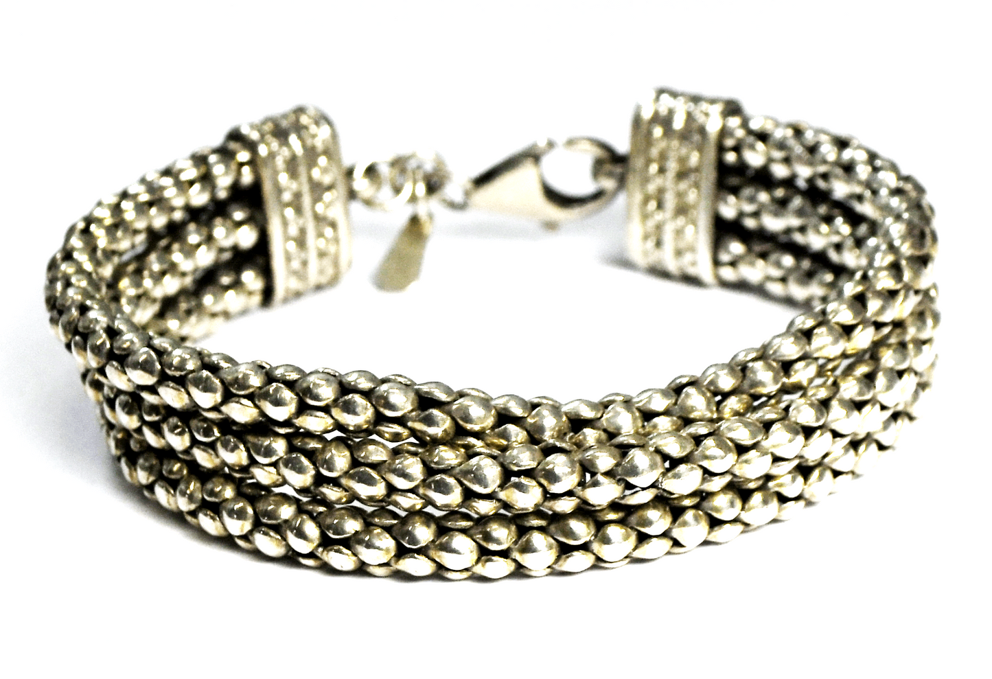 Sterling Silver Silpada Triple 3 Strand Popcorn Bracelet 17mm 8"  46g  B1210