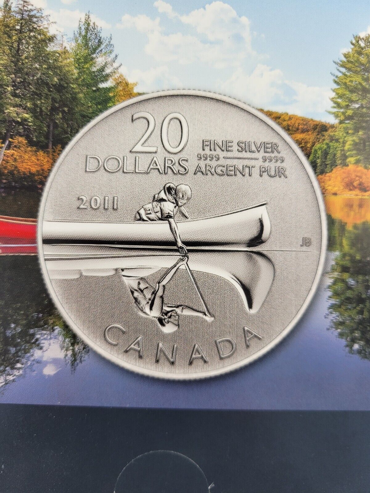 2011 Canada $20 Dollars Silver Commemorative Proof Canoe Coin Carded w/COA