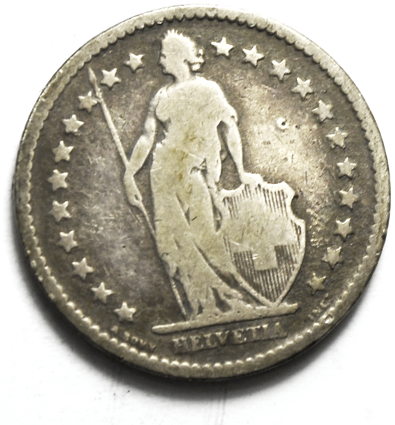 1874 B Switzerland One Franc KM# 24 Silver Coin