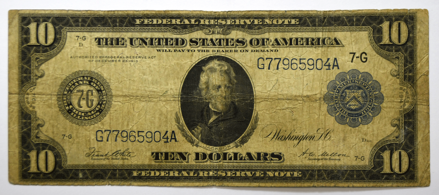 1914 $10 Ten Dollars Federal Reserve Note G77965904A Chicago FR# 931B