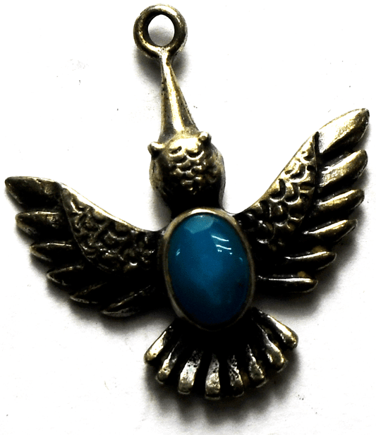 Sterling Silver Vintage Turquoise Harvey Era Maisels Hummingbird Charm 23x21mm