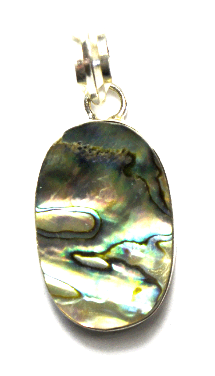Sterling Silver Oval Abalone MOP Pendant 55mm x 25mm