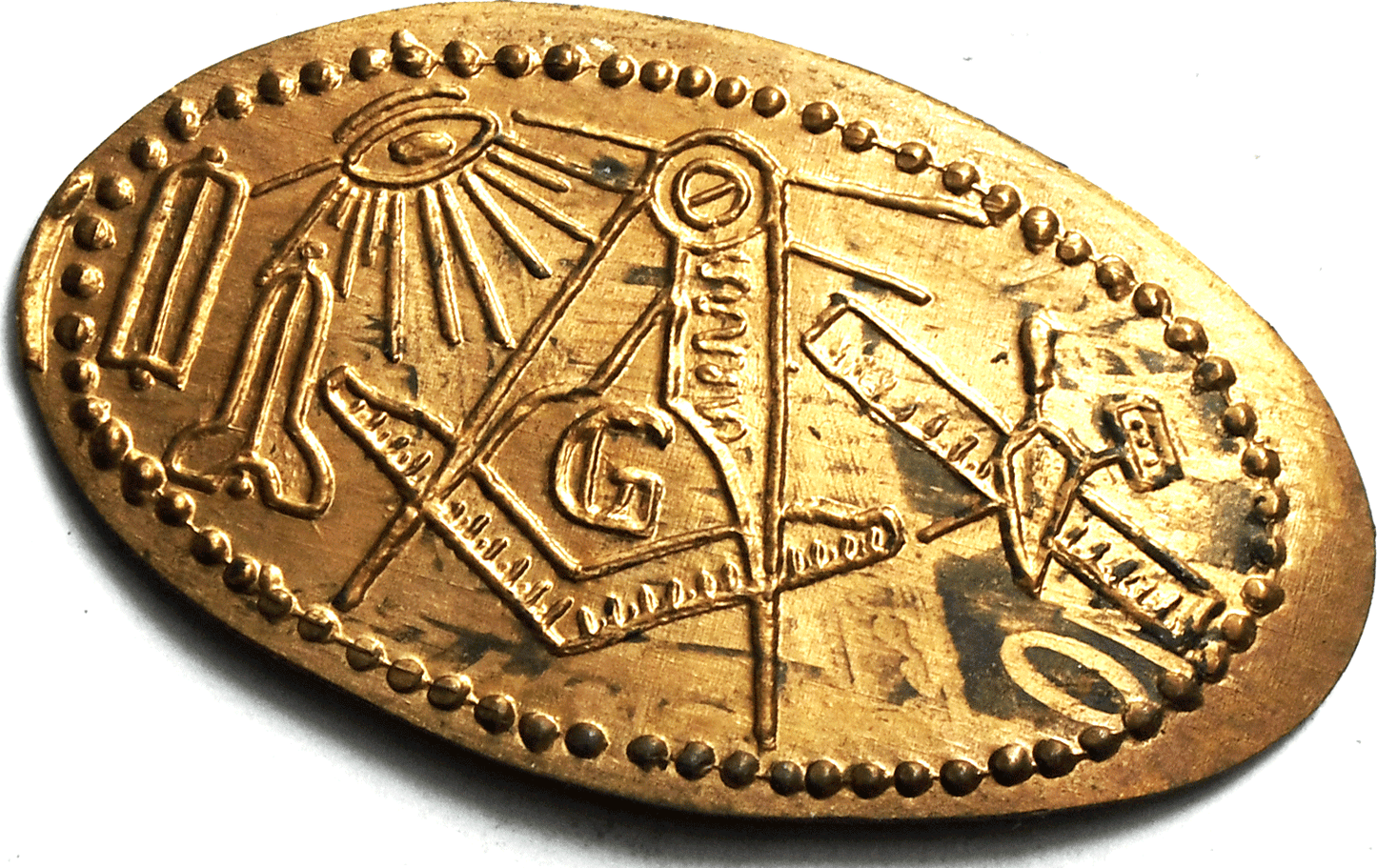 1963 1c Elongated Penny The Square and Compasses Masonic