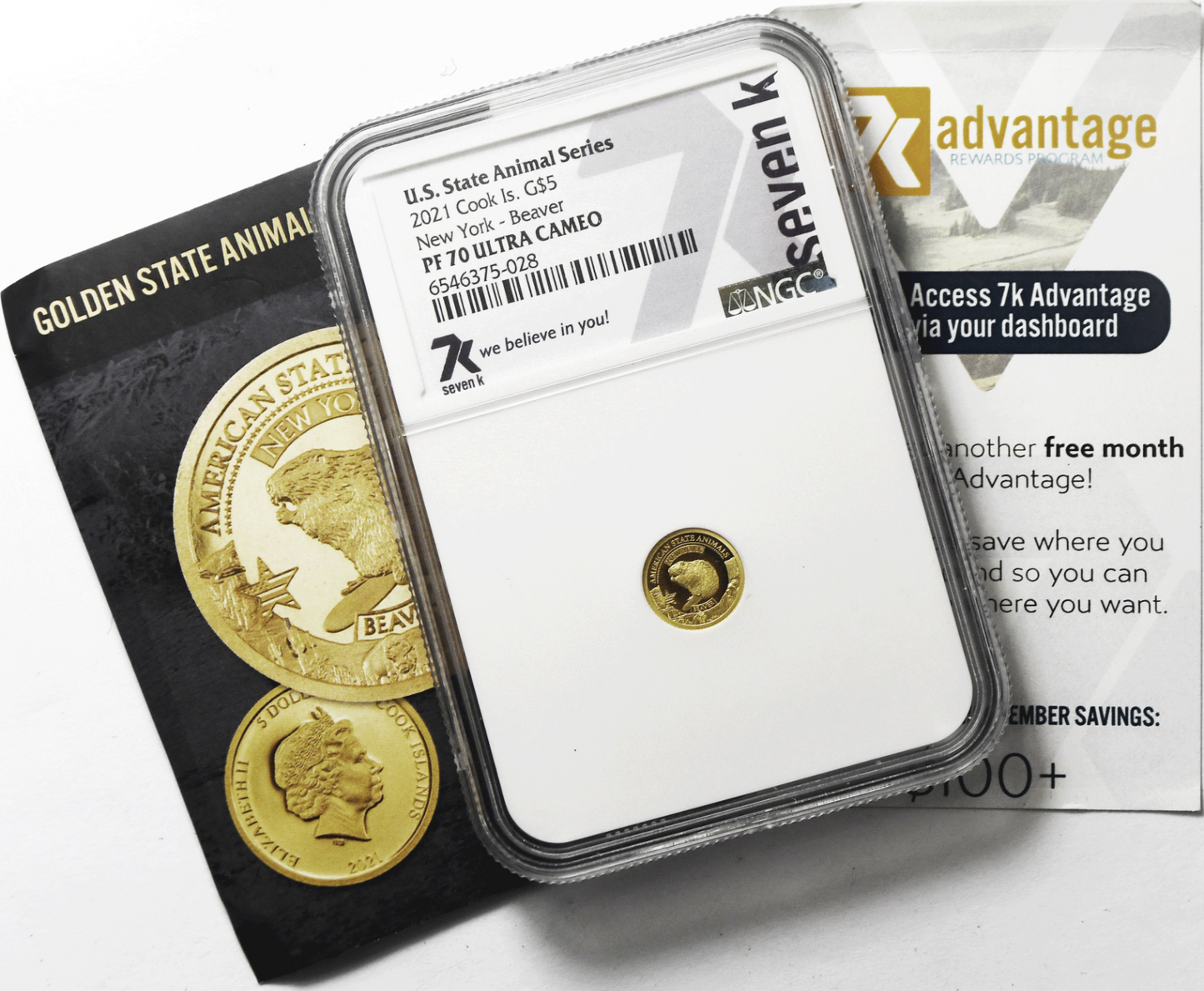 2021 $5 Cook Is Gold .5g Animal Series 7k NGC PF70 UC New York Beaver